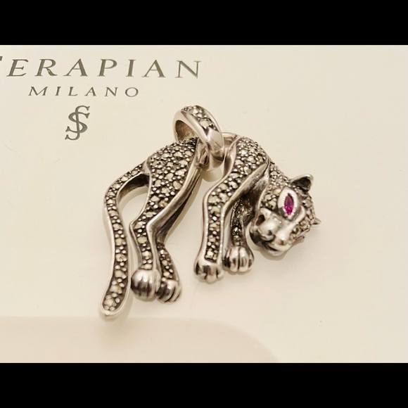 Panther/ Jaguar Pendant. Sterling Silver, Marcasite and Ruby - Picture 2 of 7
